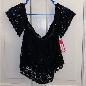 Brand New Black Lace Off Shoulder Crop Top Size XS